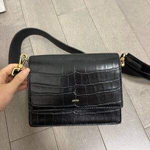 JW PEI Black Croc-Textured Crossbody Bag